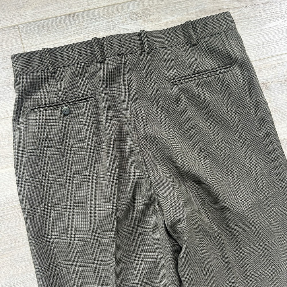 Vintage J.RIGGINS Men's Size 37 Long Brown Plaid Wool Blend Pleated Cuff Pants - Picture 9 of 14